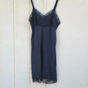 Vintage Wonder Val full black slip nylon lace trim Size 38